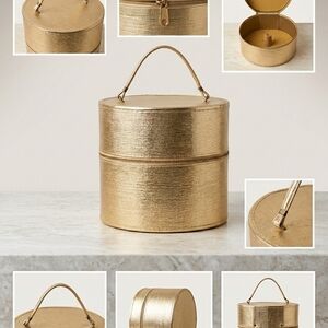 RARE 1950s Swift Line Gold Metallic Hat Box | MCM Textured Champagne Wig Case |